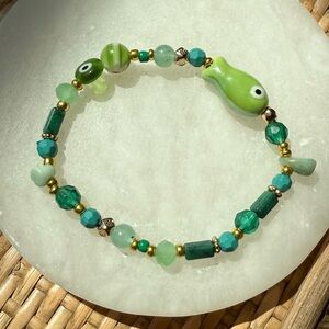 Viral Green Beaded Fish Charm Bracelet